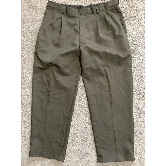 Haggar Brown Pleated Cuffed Adjustable Waist Dress Pants 38 x 20 Men’s